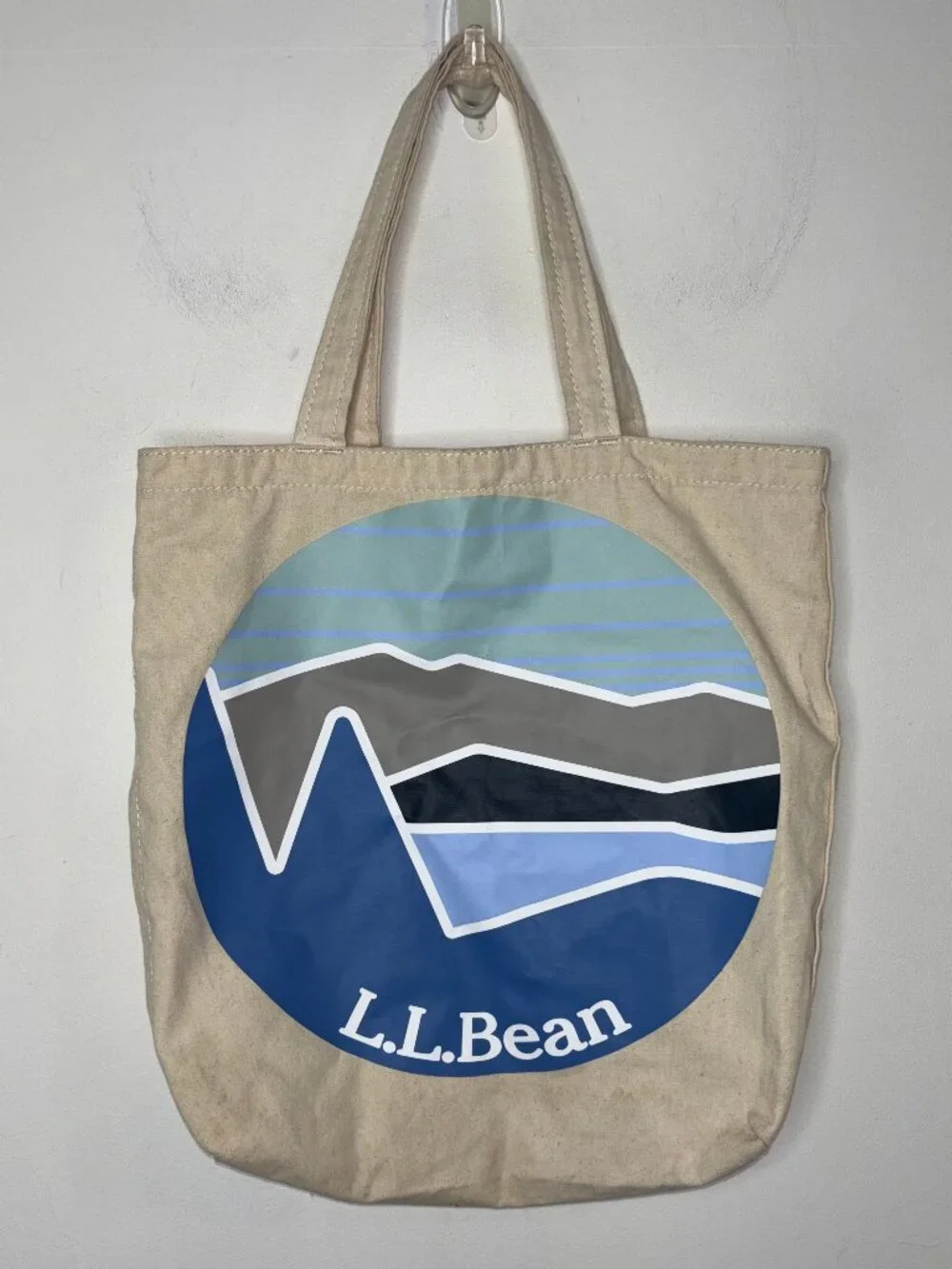 LL Bean Wicked Shoppah Tote Canvas Tote Katahdin Mountain Logo Blue